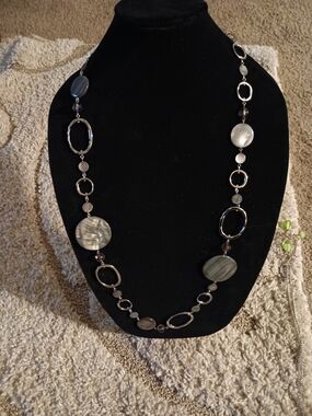 Lia Sophia Silver & Gray Oval Link Long Necklace